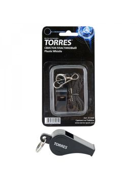 Свисток TORRES пласт. с шариком шнурок с карабином