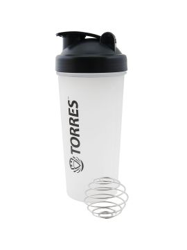 Шейкер спортивный TORRES 600мл, черная крышка с колпачком, пластик, прозрачный